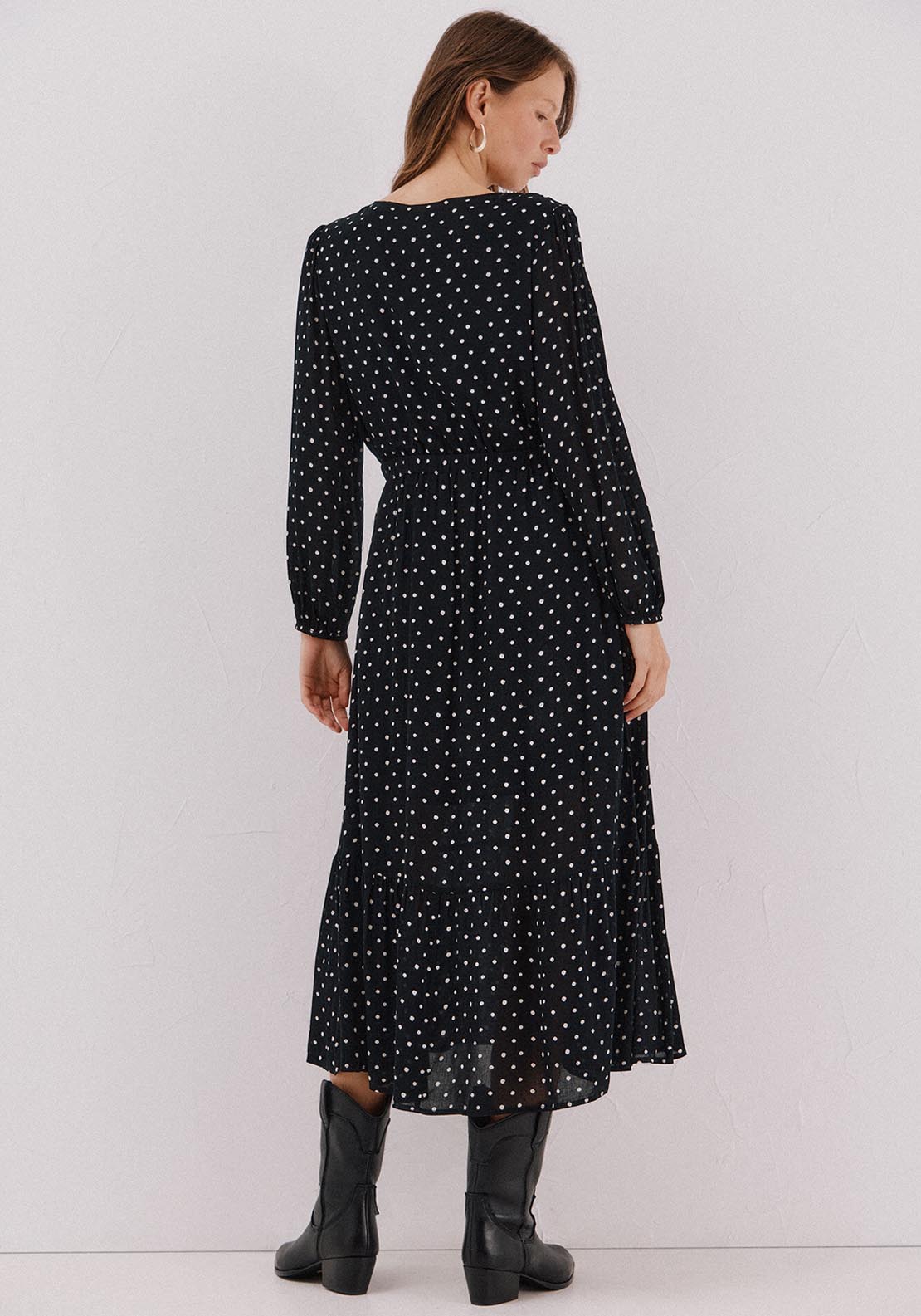 Printed Dress With Elastic Waistband - Grey