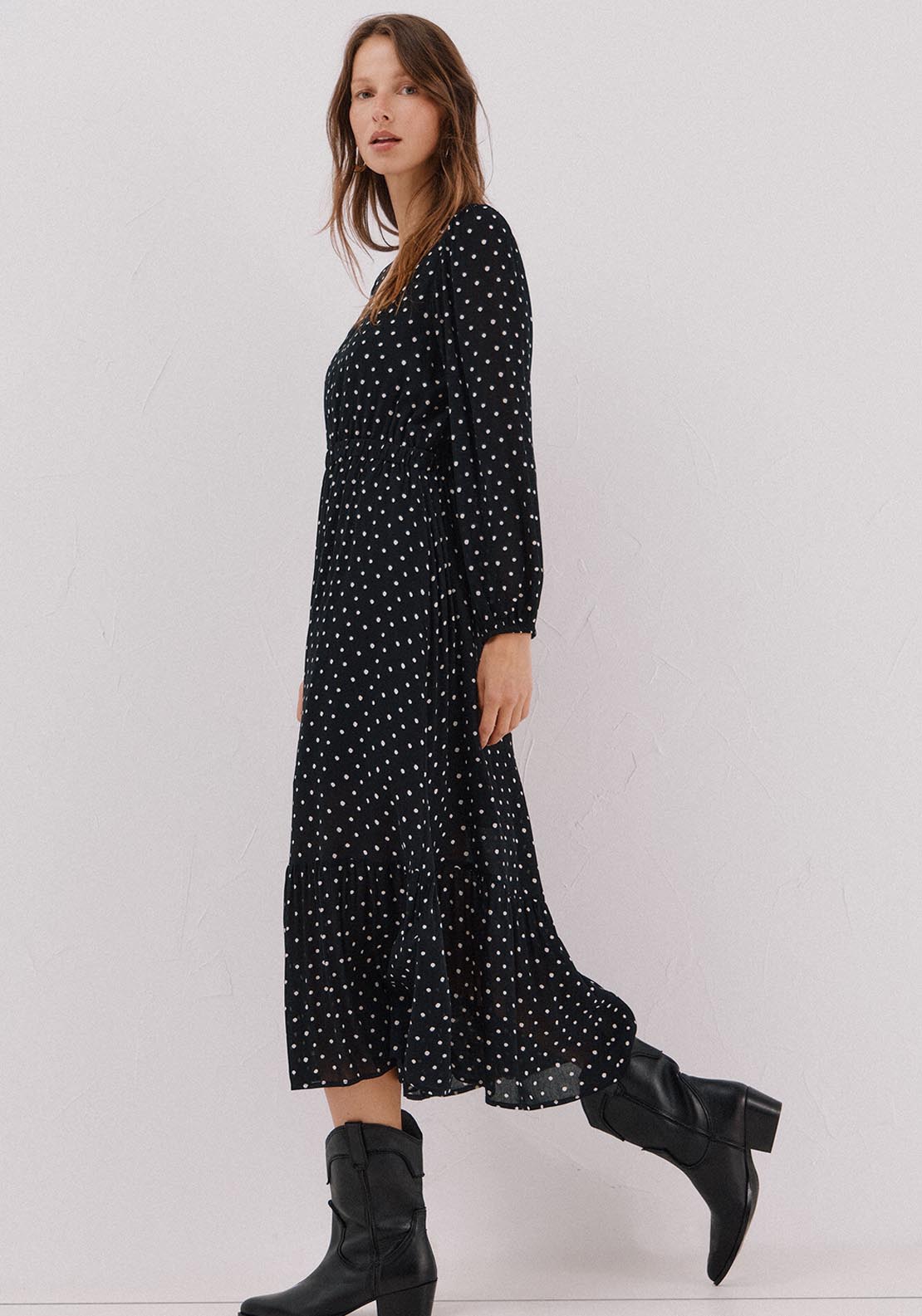 Printed Dress With Elastic Waistband - Grey