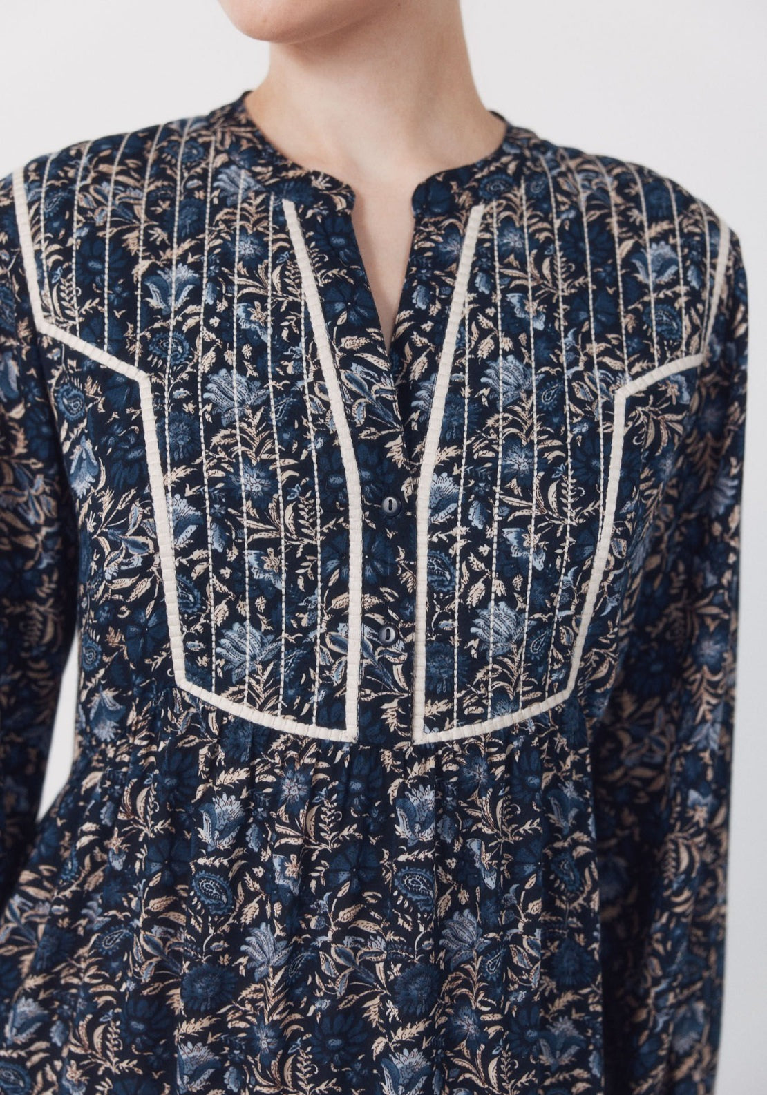Cortefiel Fluid Embroidered Printed Dress - Blue 4 Shaws Department Stores