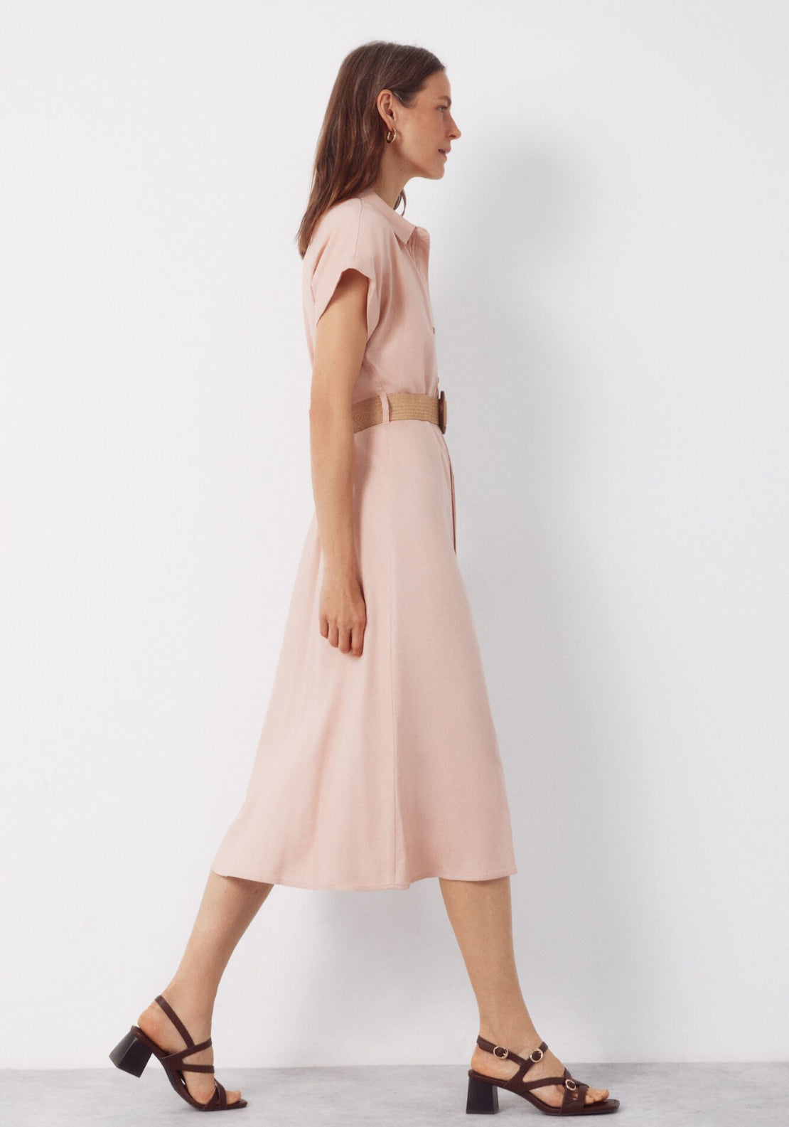 Linen Straight Trousers - Pink