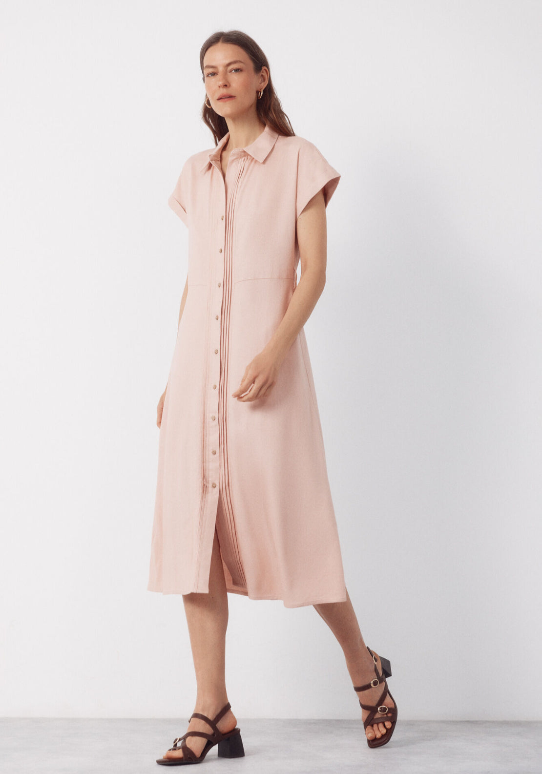 Linen Straight Trousers - Pink