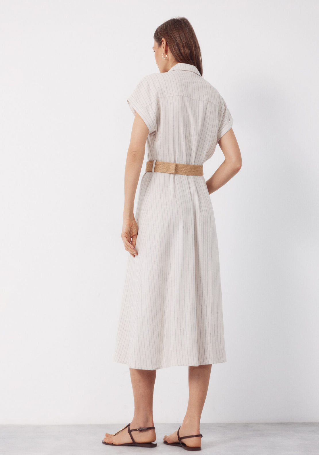 Linen Straight Trousers - White Print