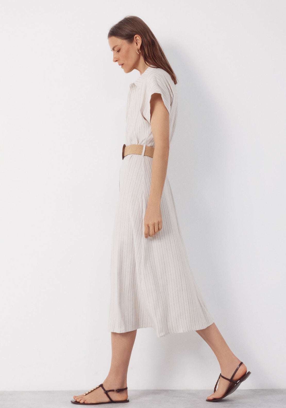 Linen Straight Trousers - White Print