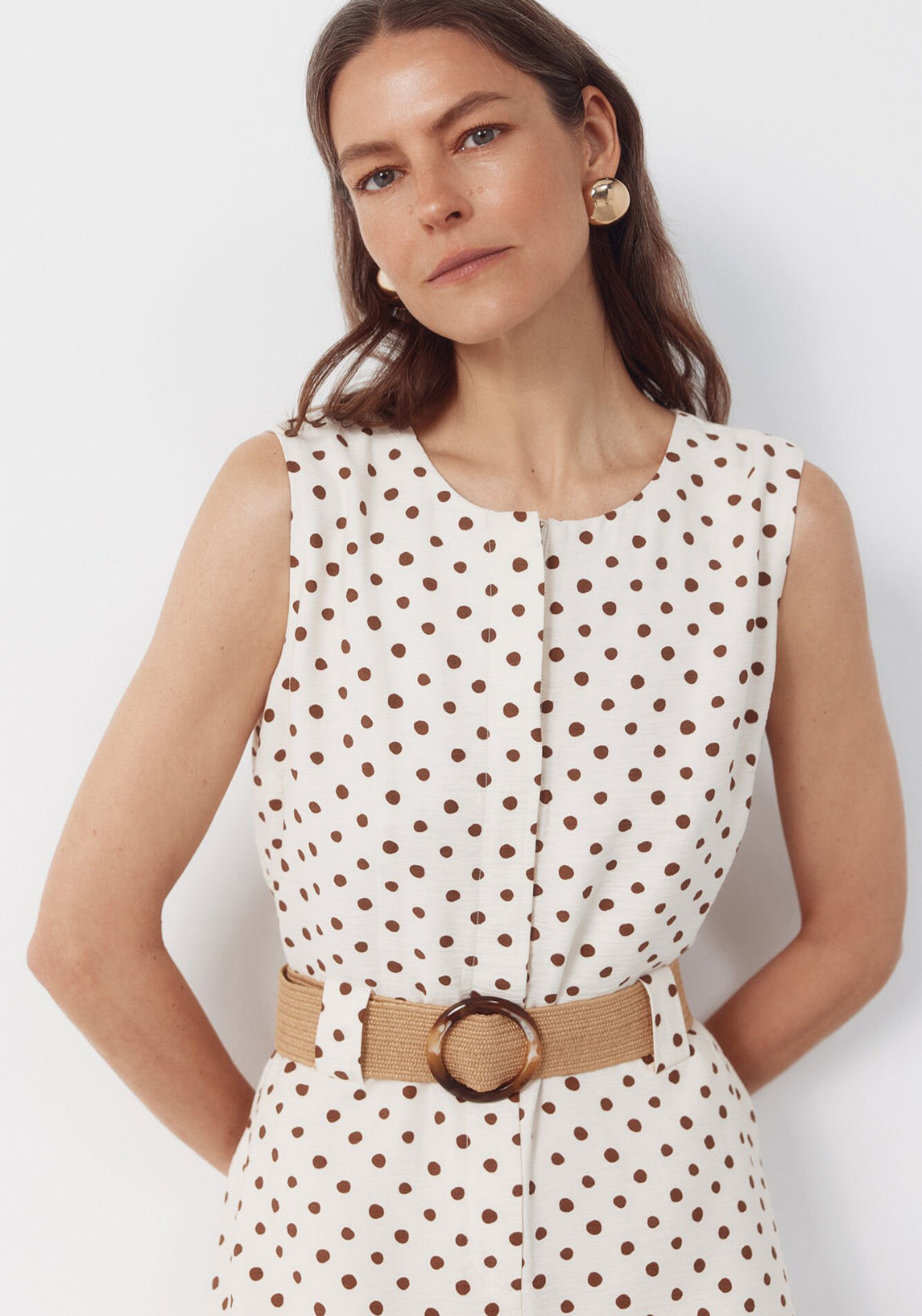 Cortefiel Fluid Embroidered Printed Dress - White 3 Shaws Department Stores