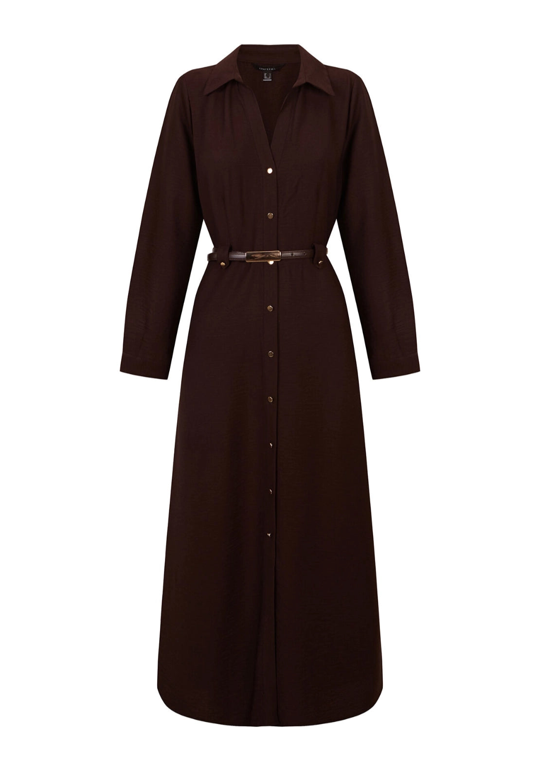 Viscose Lapel Shirt Midi Dress - Dark Brown