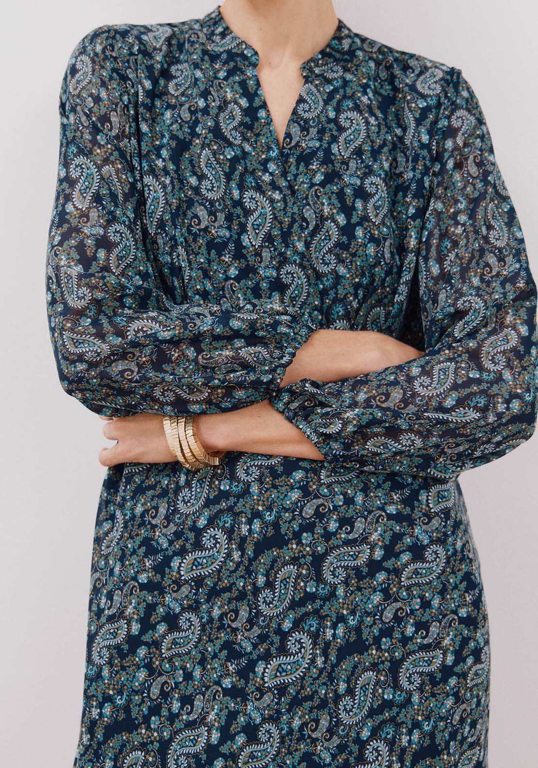 Cortefiel Flowing printed dress - Blue Print 3 Shaws Department Stores
