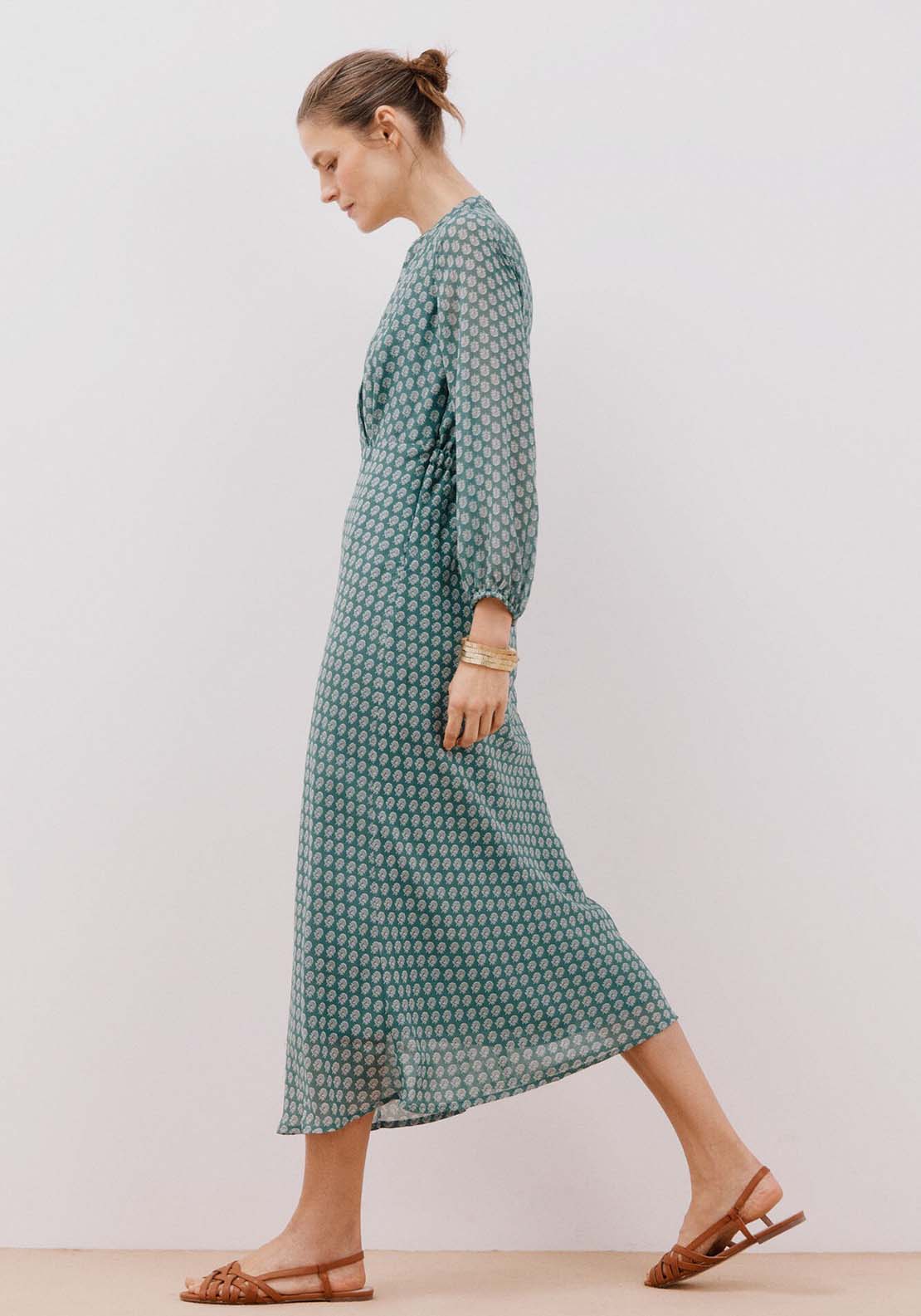 Cortefiel Flowing printed dress - Green Print 2 Shaws Department Stores