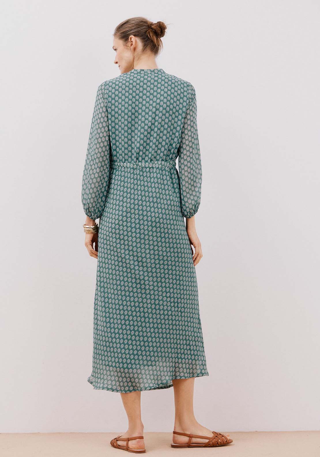 Cortefiel Flowing printed dress - Green Print 3 Shaws Department Stores