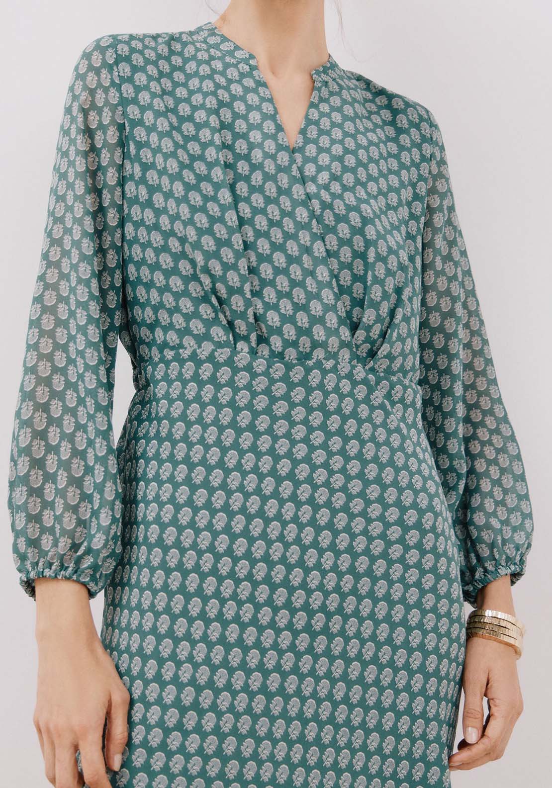 Cortefiel Flowing printed dress - Green Print 5 Shaws Department Stores
