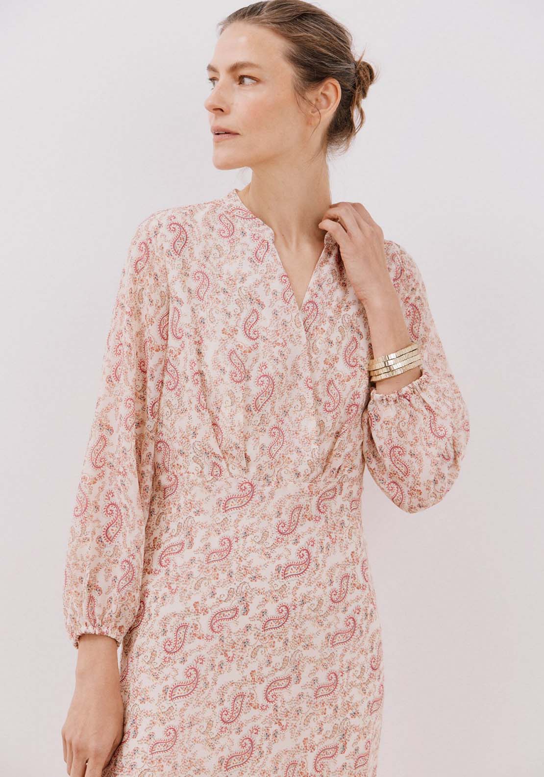Cortefiel Flowing printed dress - White Print 4 Shaws Department Stores
