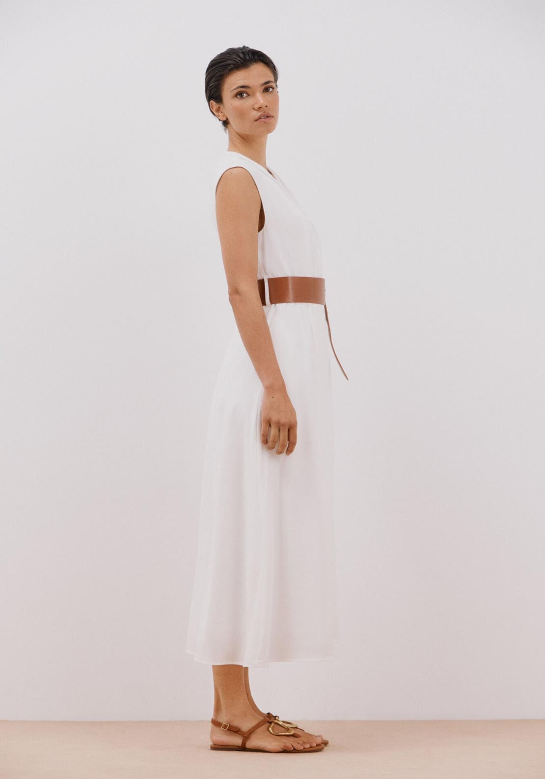 Cortefiel White Dress With Belt - White 3 Shaws Department Stores