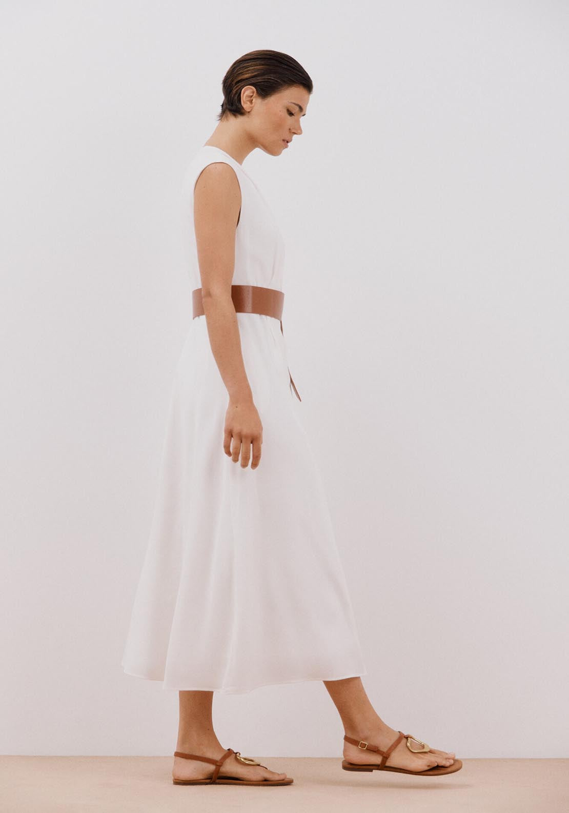 Cortefiel White Dress With Belt - White 4 Shaws Department Stores