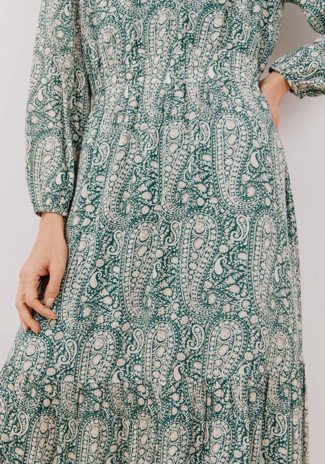 Cortefiel Long printed dress - Green Print 5 Shaws Department Stores