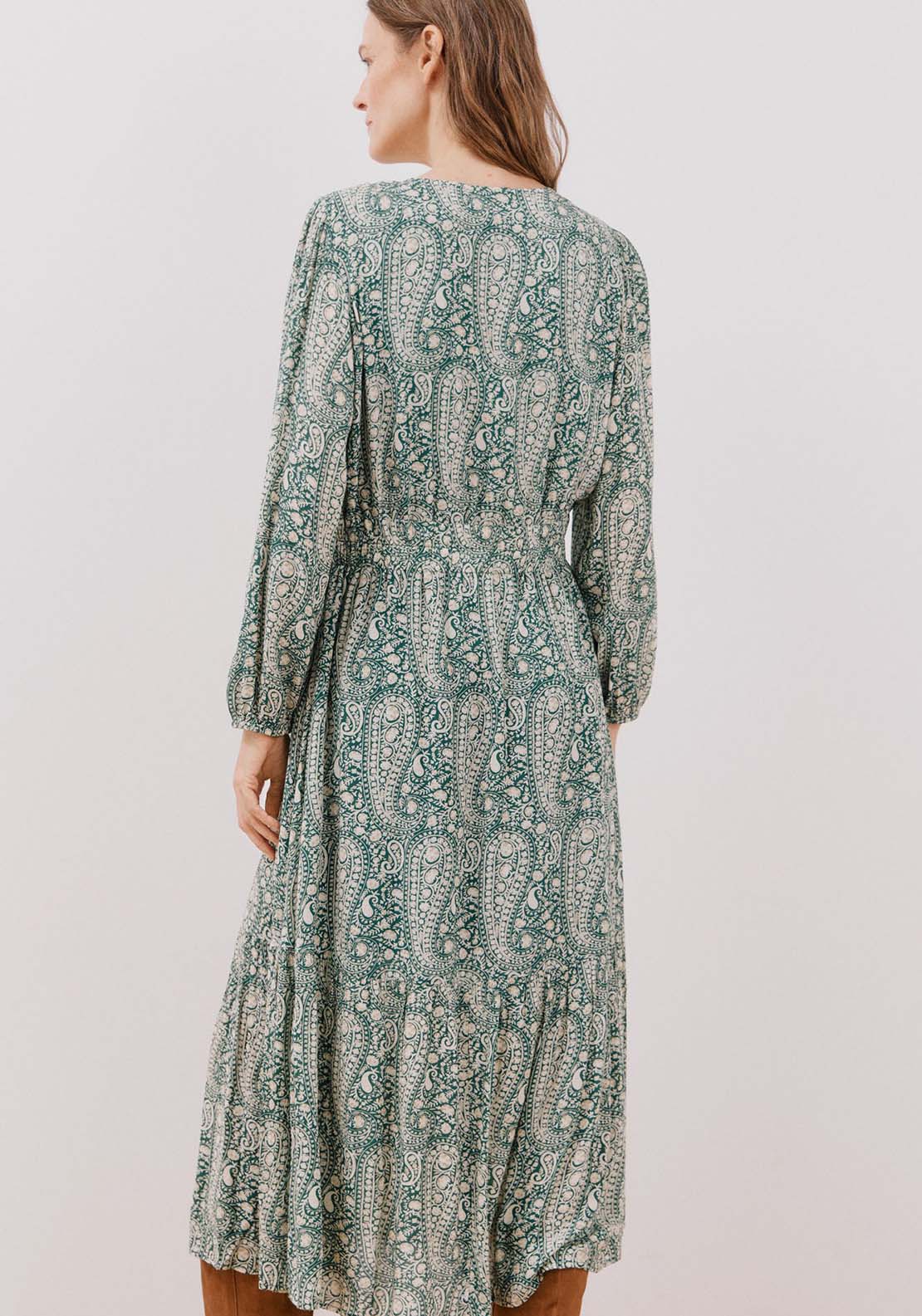 Cortefiel Long printed dress - Green Print 4 Shaws Department Stores