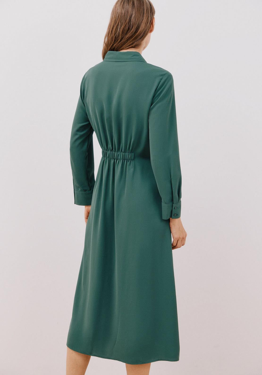 Cortefiel Fluid Shirt Dress - Bottle Green 8 Shaws Department Stores