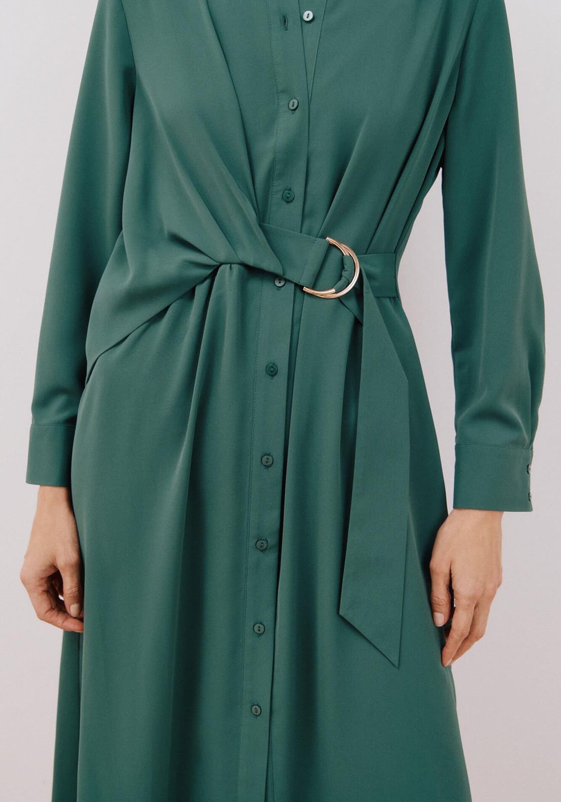 Cortefiel Fluid Shirt Dress - Bottle Green 4 Shaws Department Stores