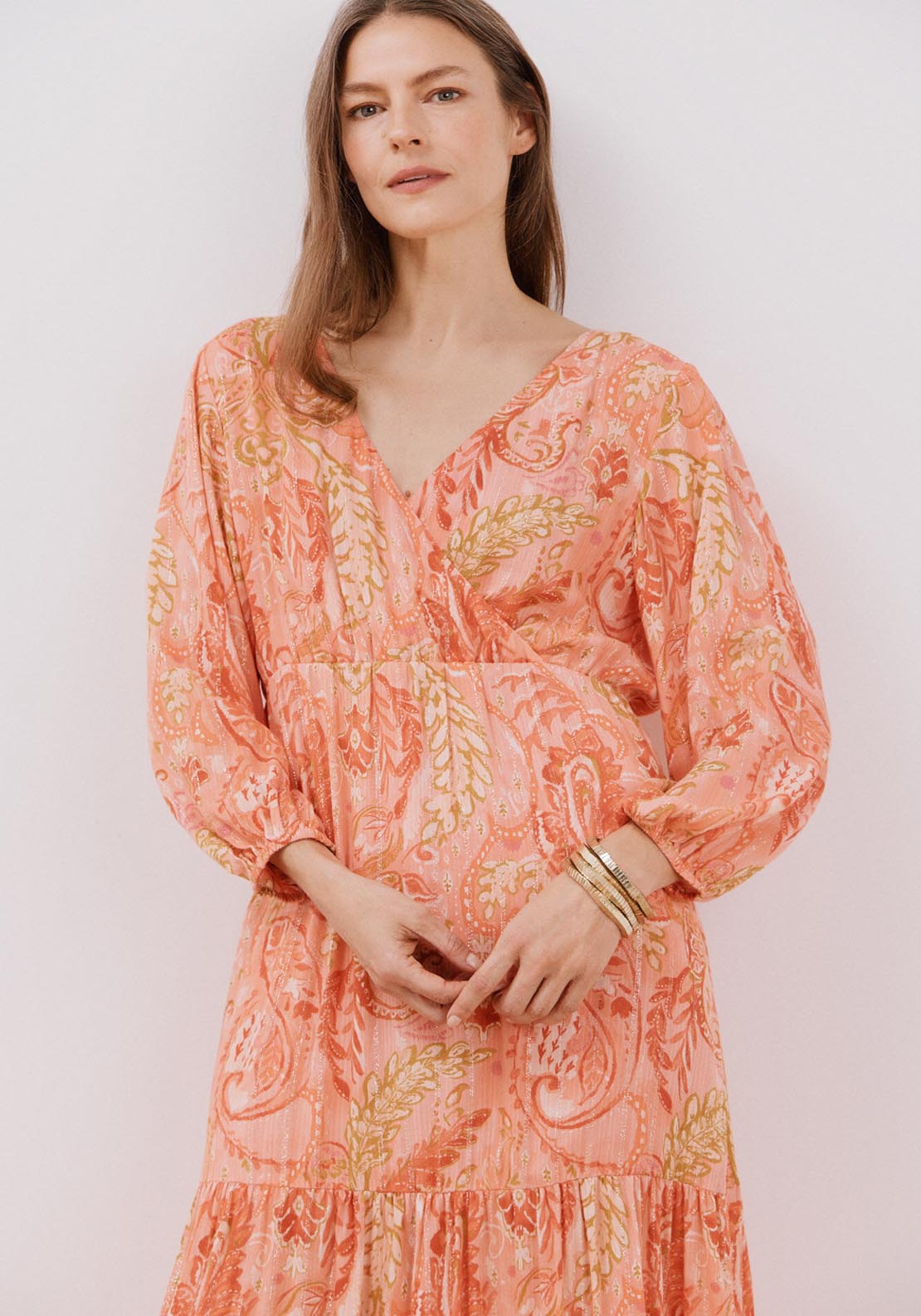 Cortefiel Long Sleeve Vneck Long Lurex Dress - Multicoloured 13 Shaws Department Stores