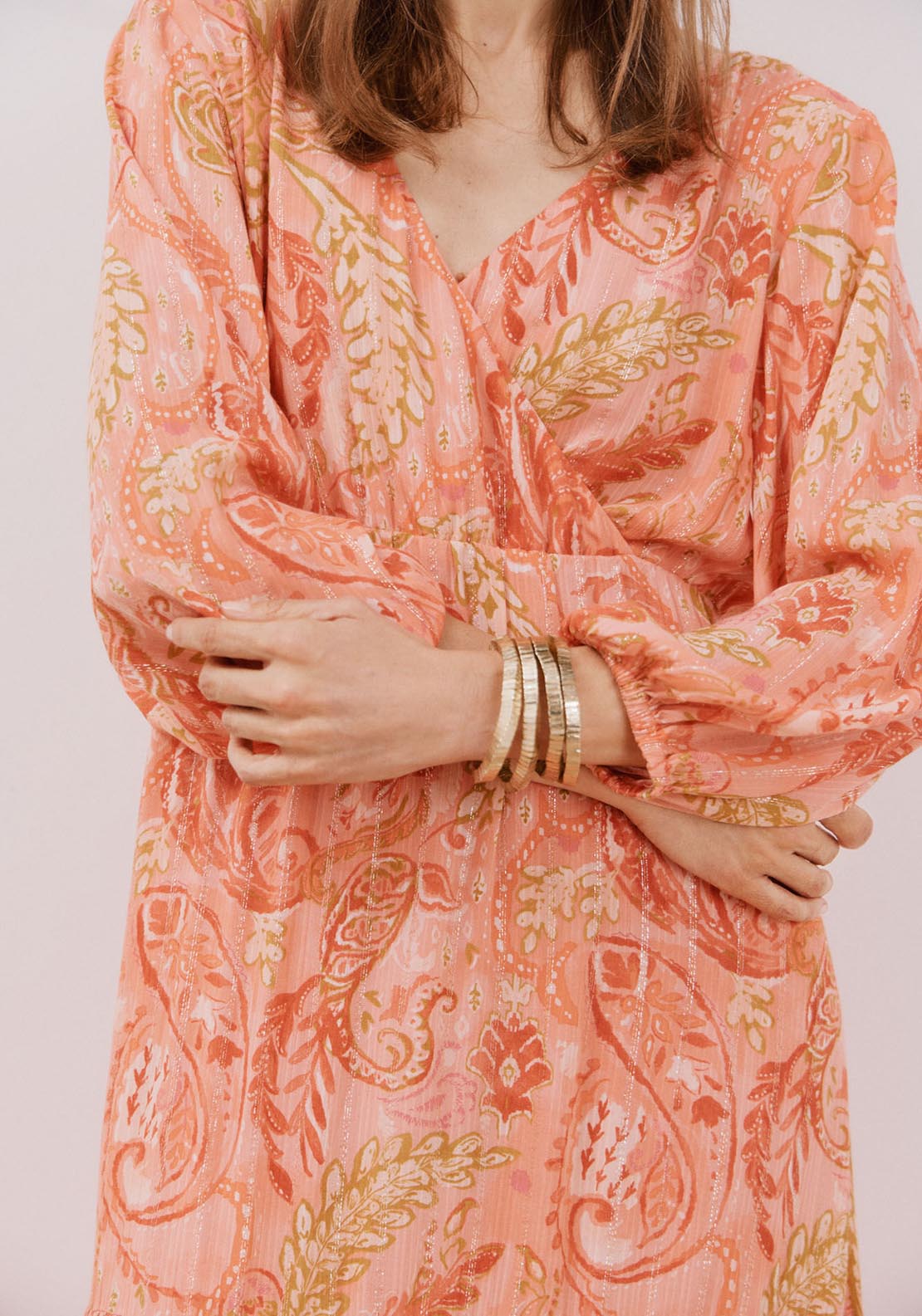 Cortefiel Long Sleeve Vneck Long Lurex Dress - Multicoloured 14 Shaws Department Stores