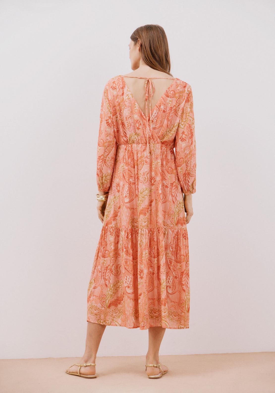 Cortefiel Long Sleeve Vneck Long Lurex Dress - Multicoloured 15 Shaws Department Stores