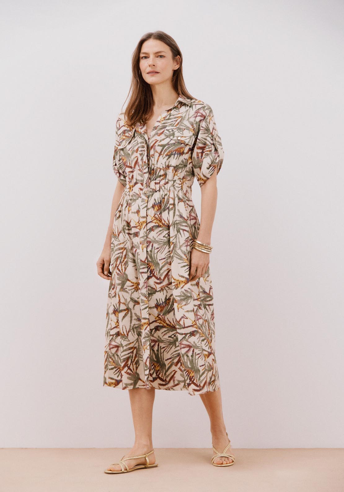 Cortefiel Midi Printed Dress - White Print 7 Shaws Department Stores