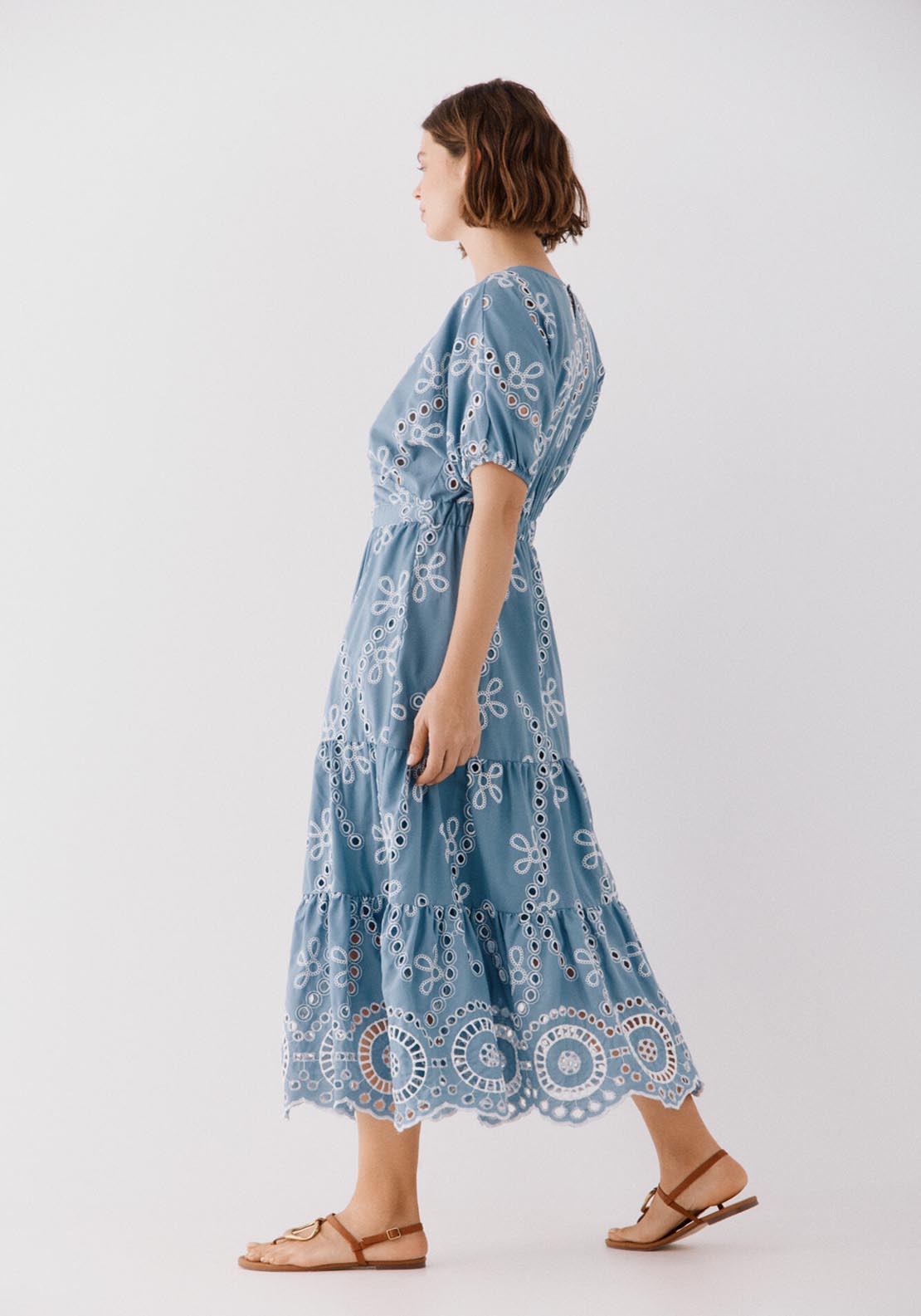 Cortefiel Perforated Embroidered Dress - Medium Blue 3 Shaws Department Stores