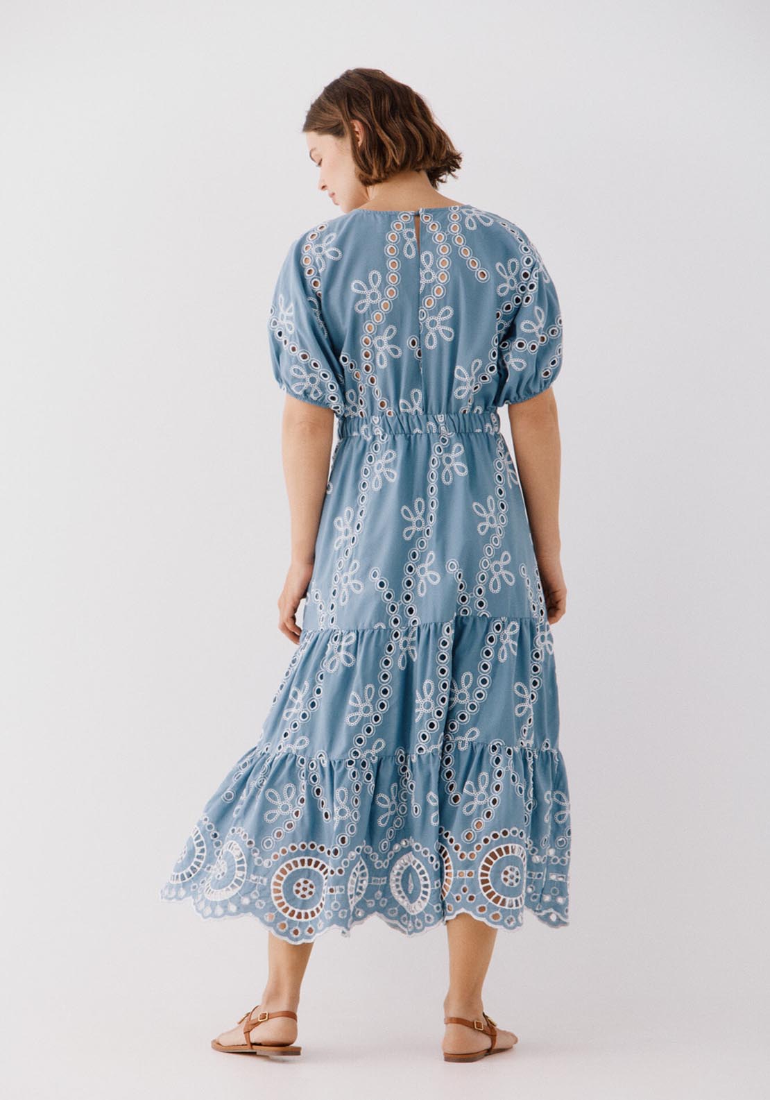 Cortefiel Perforated Embroidered Dress - Medium Blue 2 Shaws Department Stores
