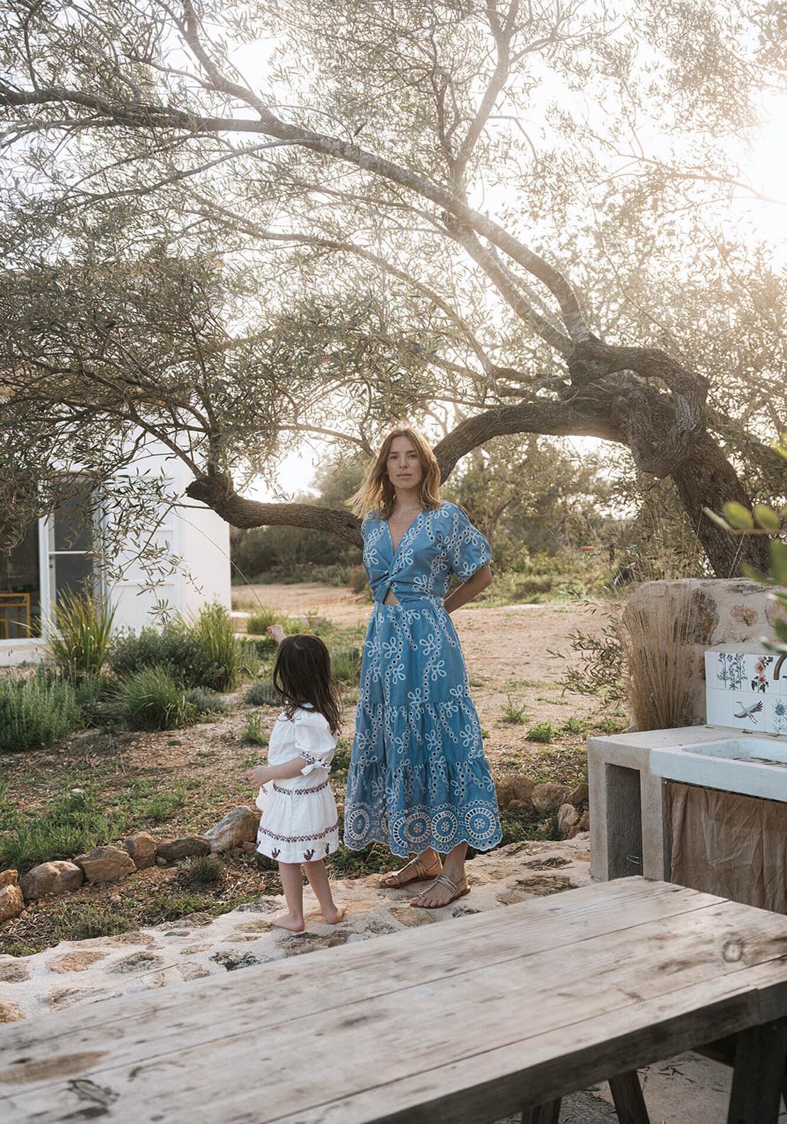 Cortefiel Perforated Embroidered Dress - Medium Blue 6 Shaws Department Stores