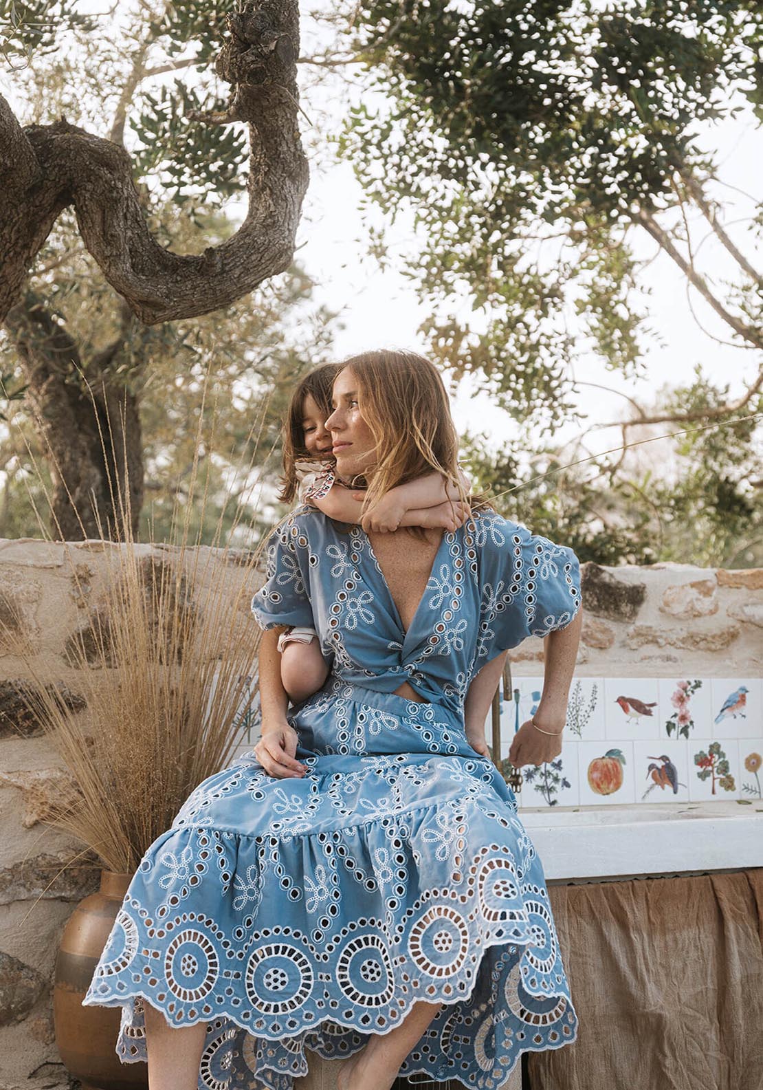 Cortefiel Perforated Embroidered Dress - Medium Blue 7 Shaws Department Stores