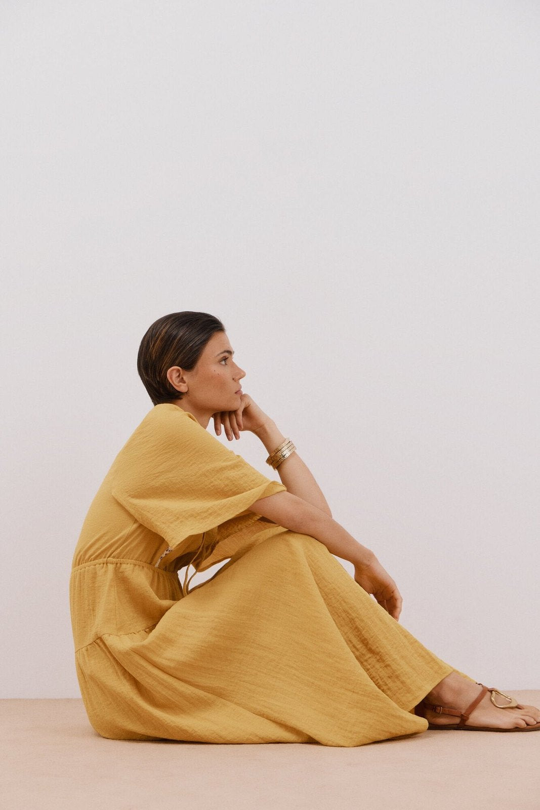 Cortefiel Long Sleeve Dress - Gold/mustard 4 Shaws Department Stores
