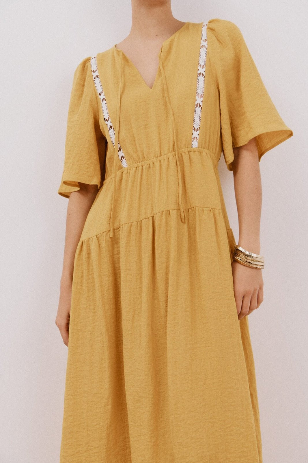 Cortefiel Long Sleeve Dress - Gold/mustard 5 Shaws Department Stores