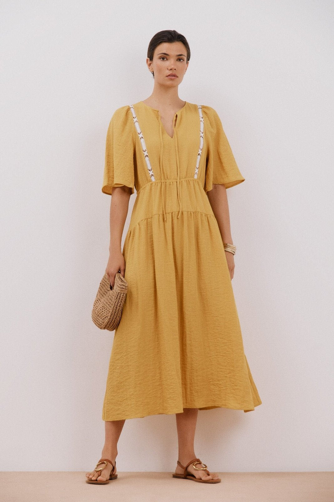 Cortefiel Long Sleeve Dress - Gold/mustard 2 Shaws Department Stores