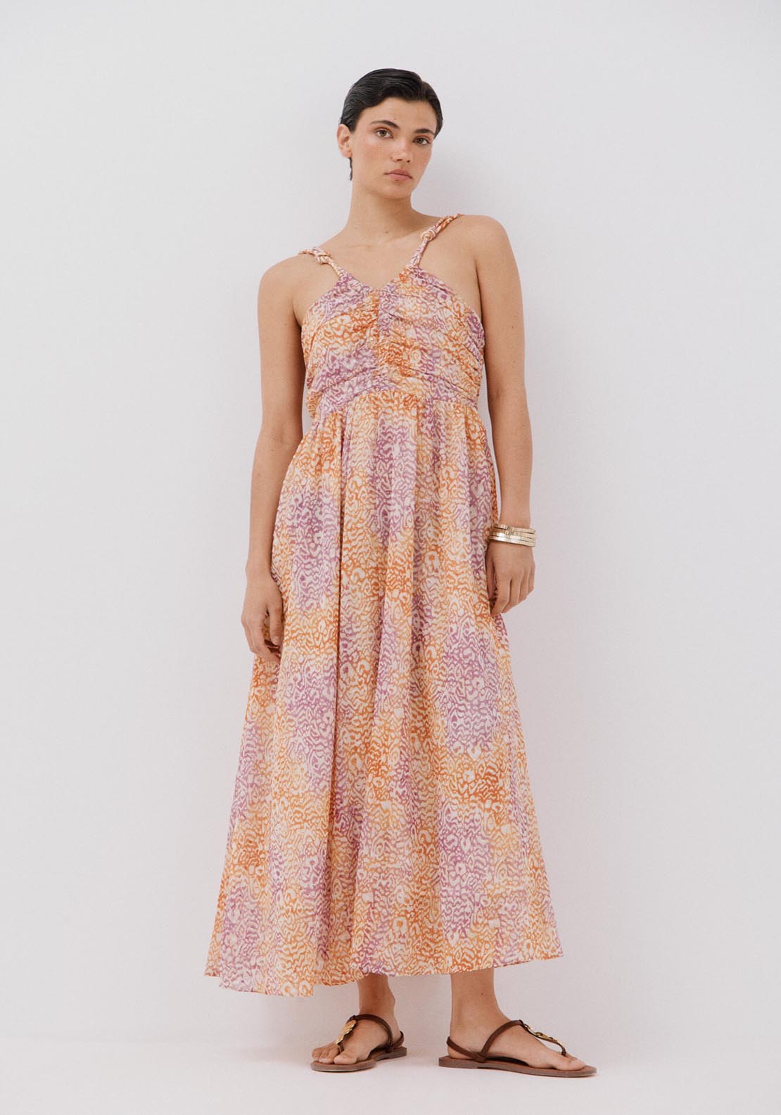 Cortefiel Strappy Long Printed Dress - Multicoloured 3 Shaws Department Stores