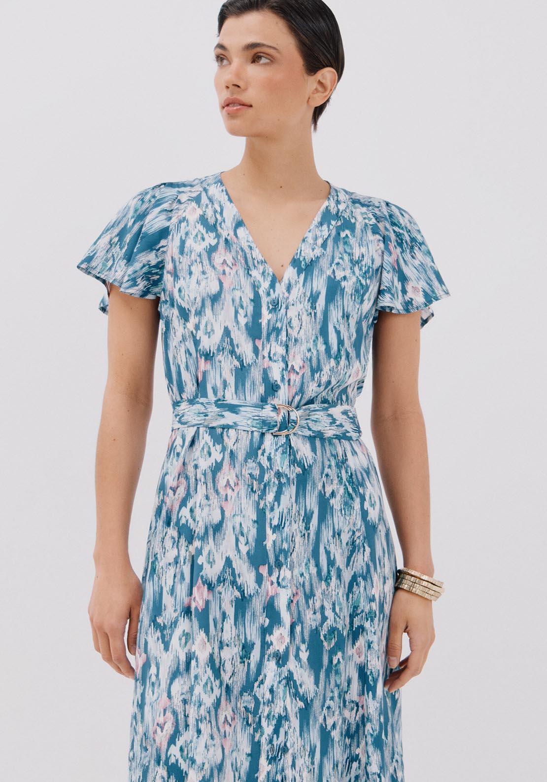 Cortefiel Printed Midi Dress - Blue 3 Shaws Department Stores