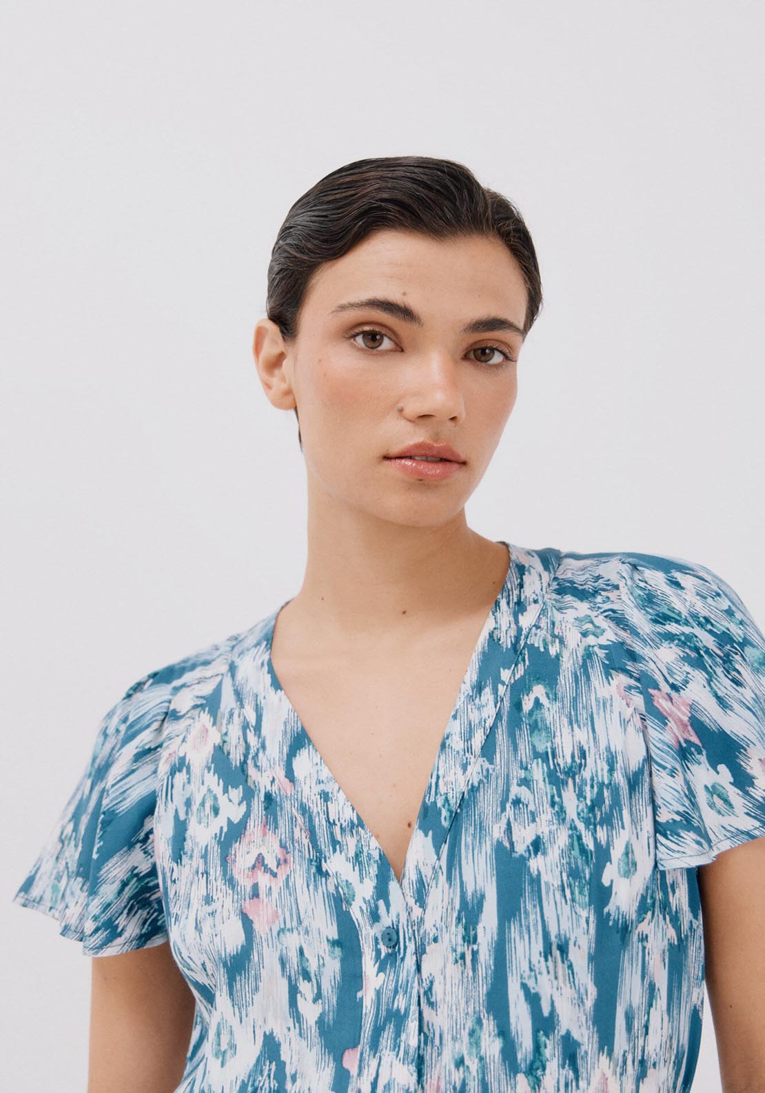 Cortefiel Printed Midi Dress - Blue 4 Shaws Department Stores