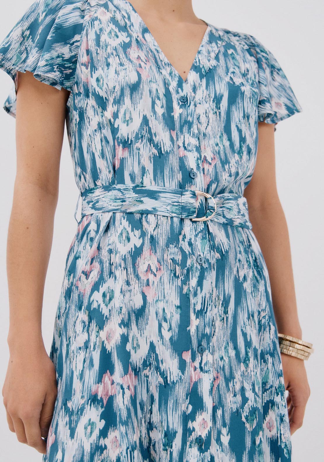 Cortefiel Printed Midi Dress - Blue 5 Shaws Department Stores