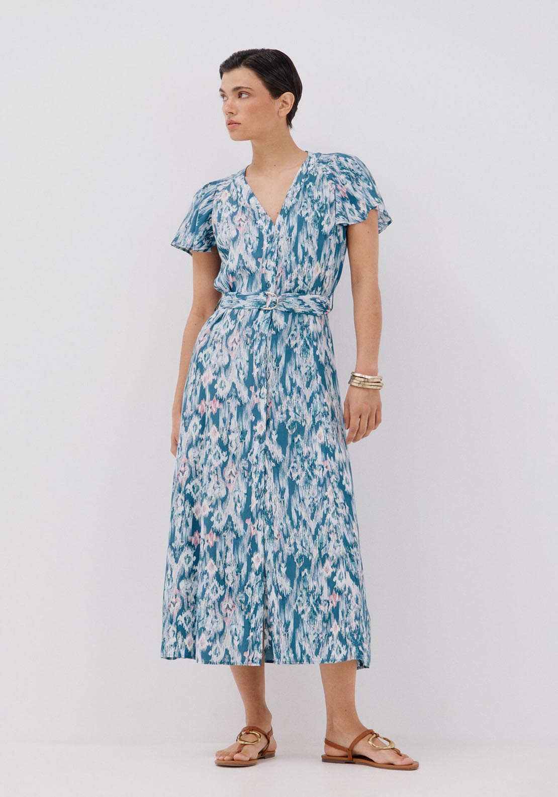 Cortefiel Printed Midi Dress - Blue 1 Shaws Department Stores