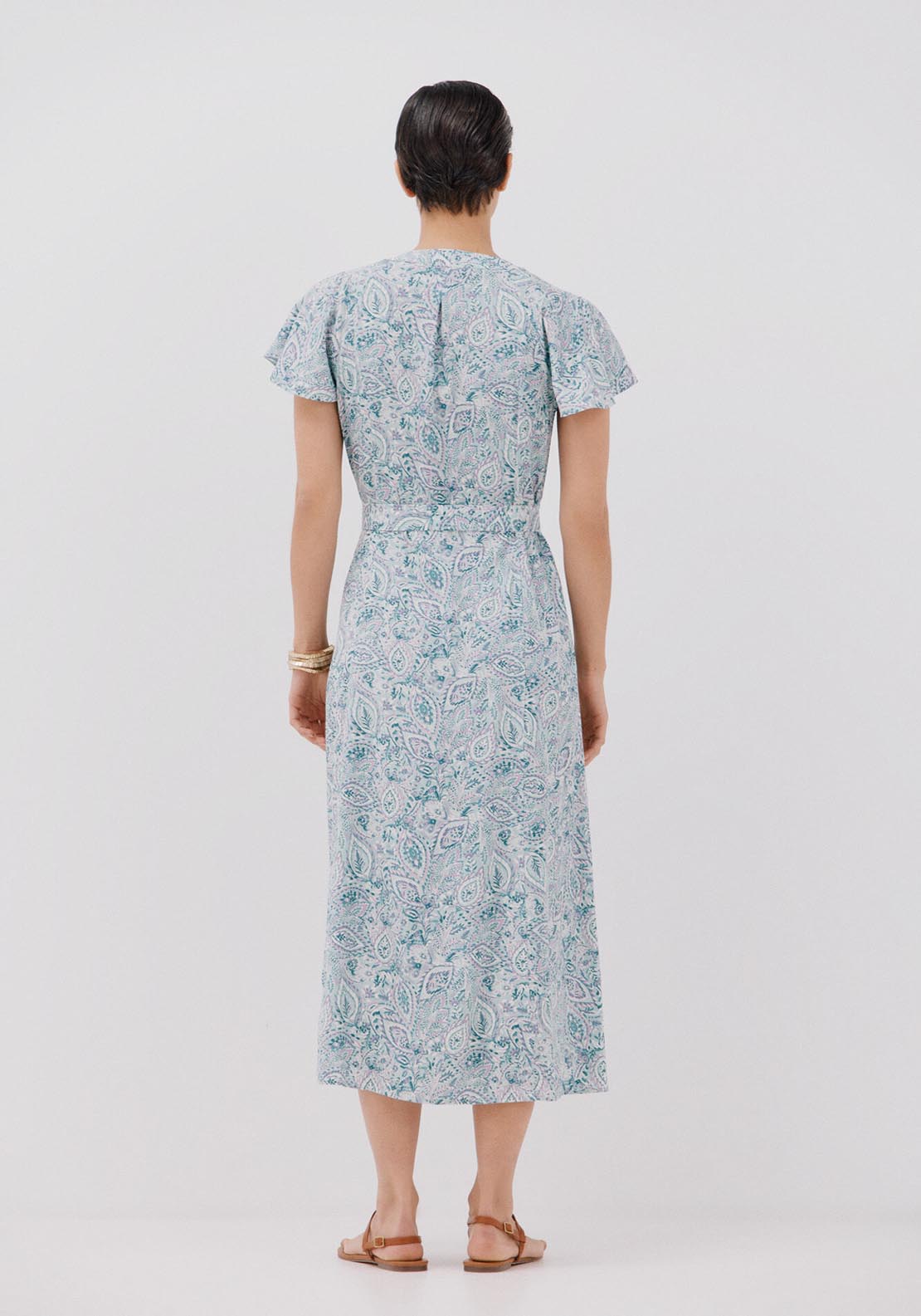 Cortefiel Printed Midi Dress - Green Print 2 Shaws Department Stores