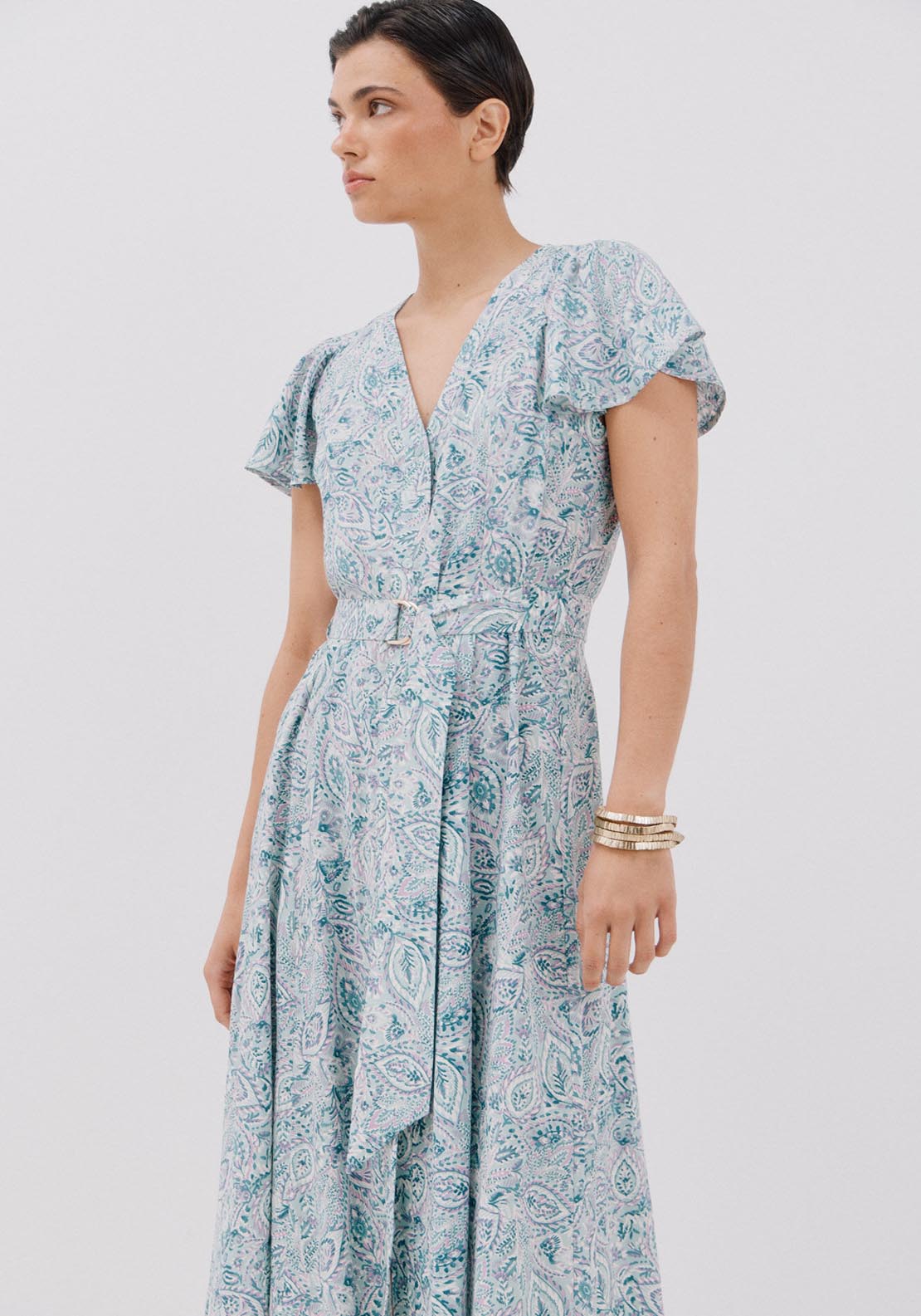 Cortefiel Printed Midi Dress - Green Print 4 Shaws Department Stores