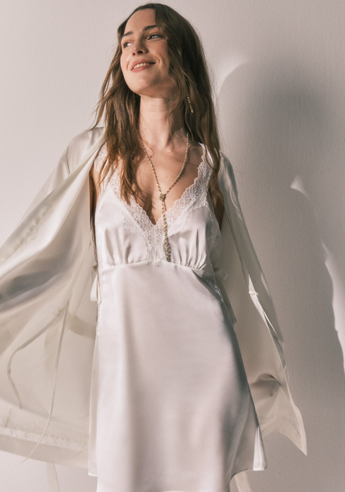 Satin Long Robe - Ivory