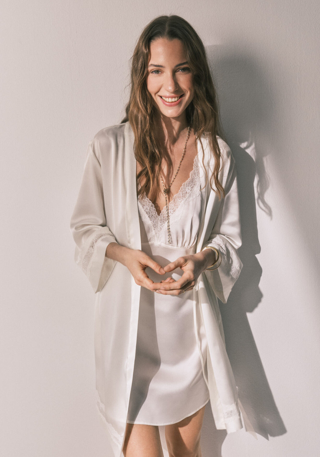 Satin Long Robe - Ivory