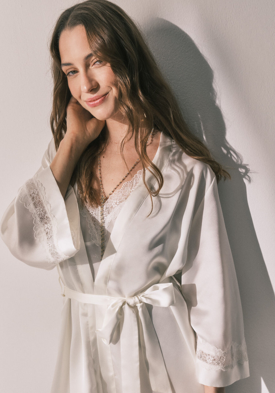 Satin Long Robe - Ivory
