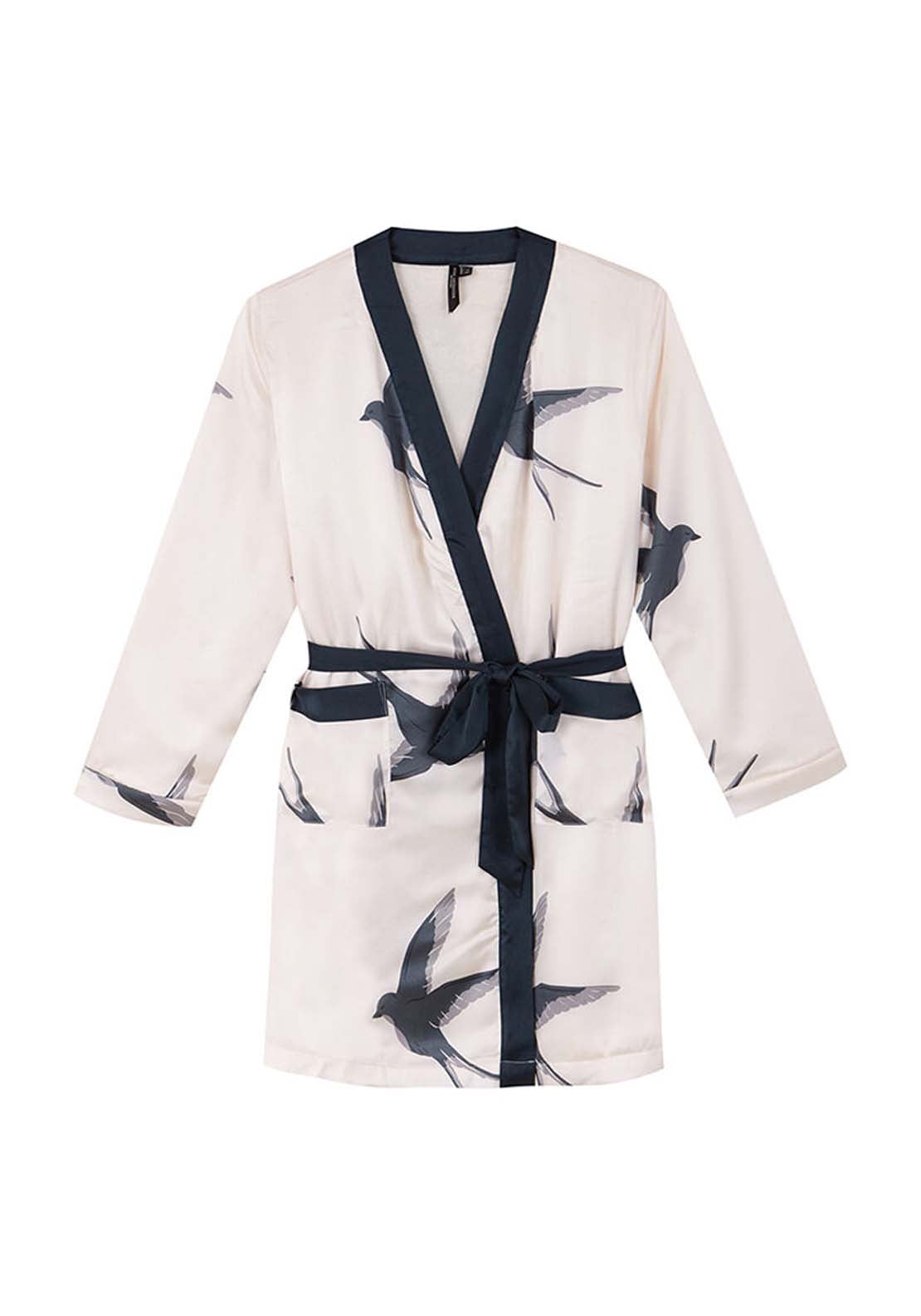 Womens Secret Bird print satin midi robe - White 6 Shaws Department Stores