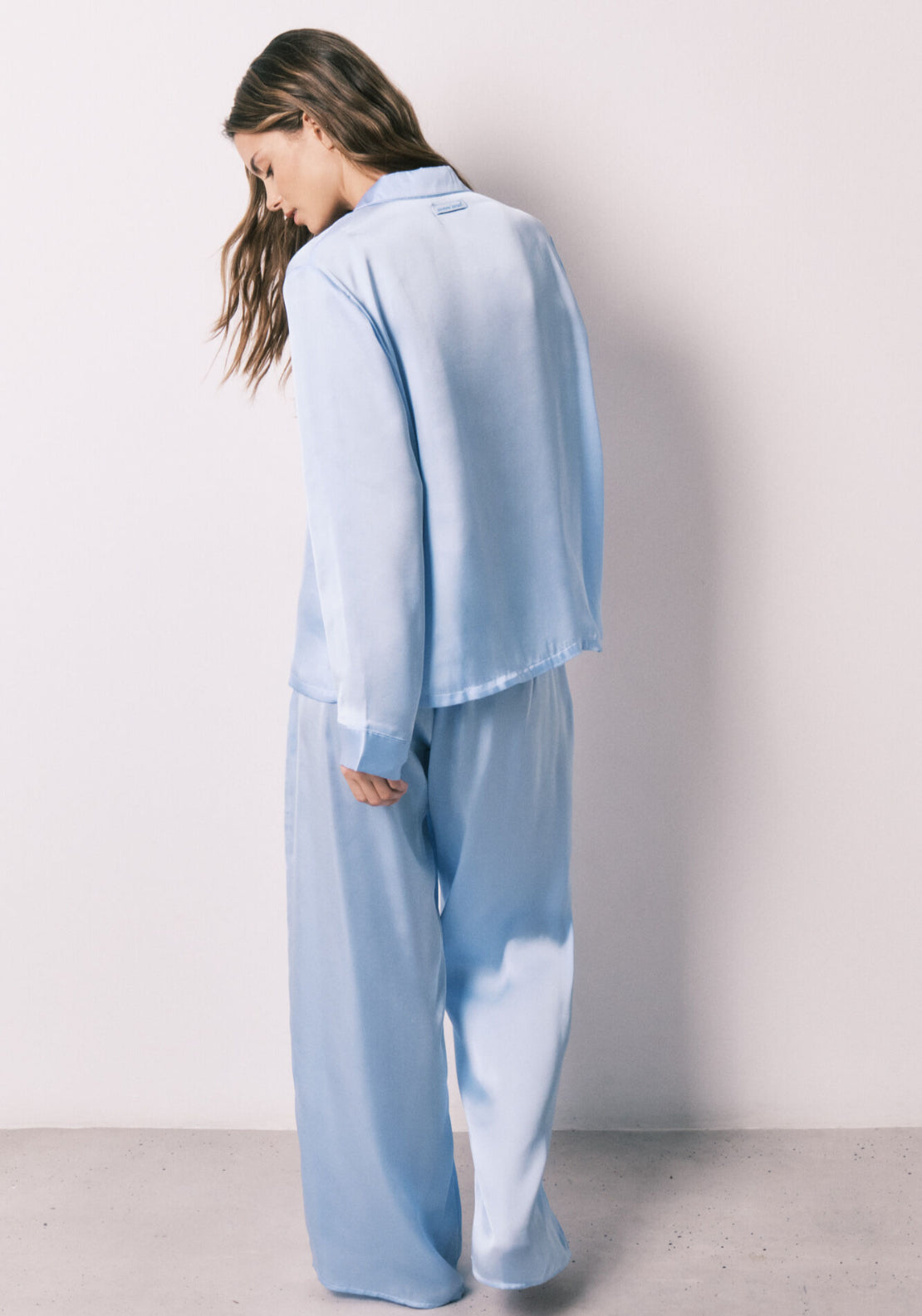 Satin Classic Long Pyjamas - Blue