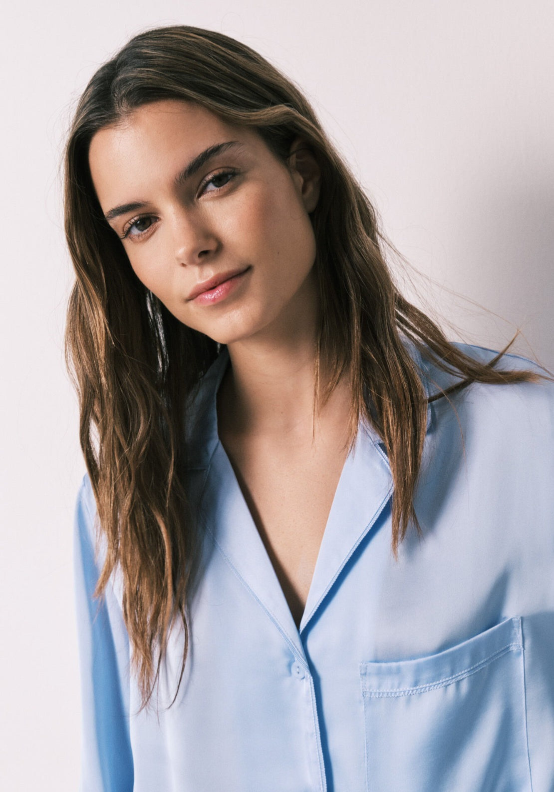 Satin Classic Long Pyjamas - Blue