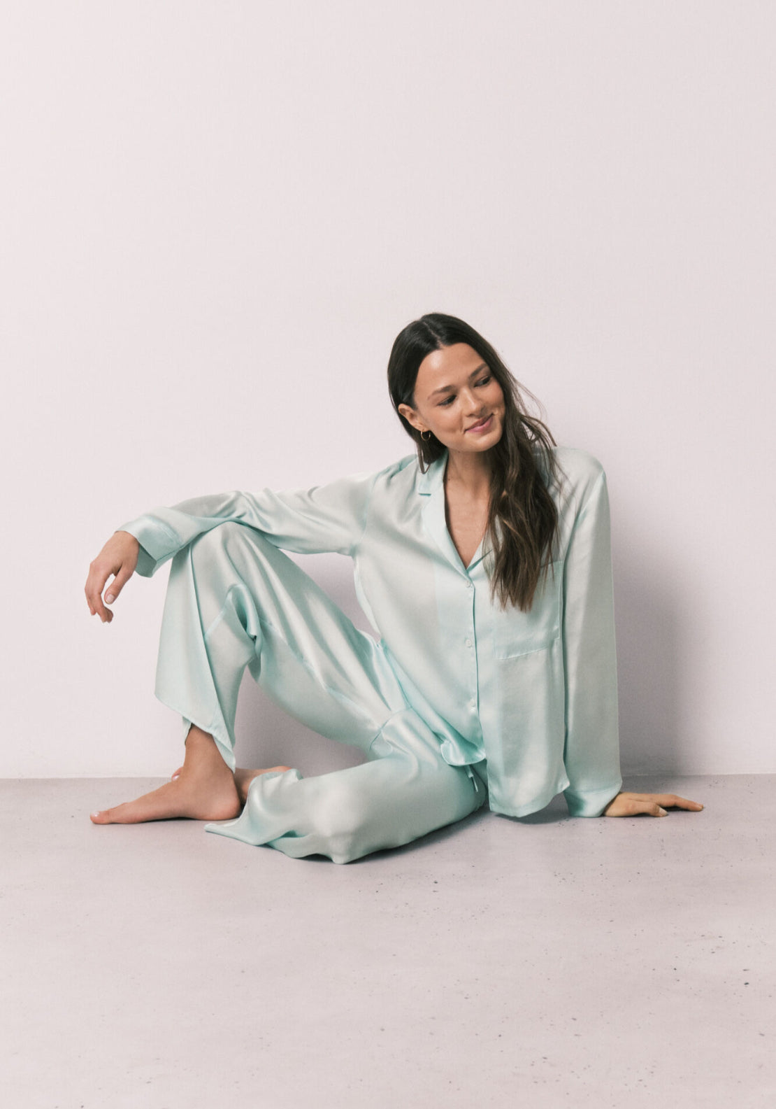 Satin Classic Long Pyjamas - Green