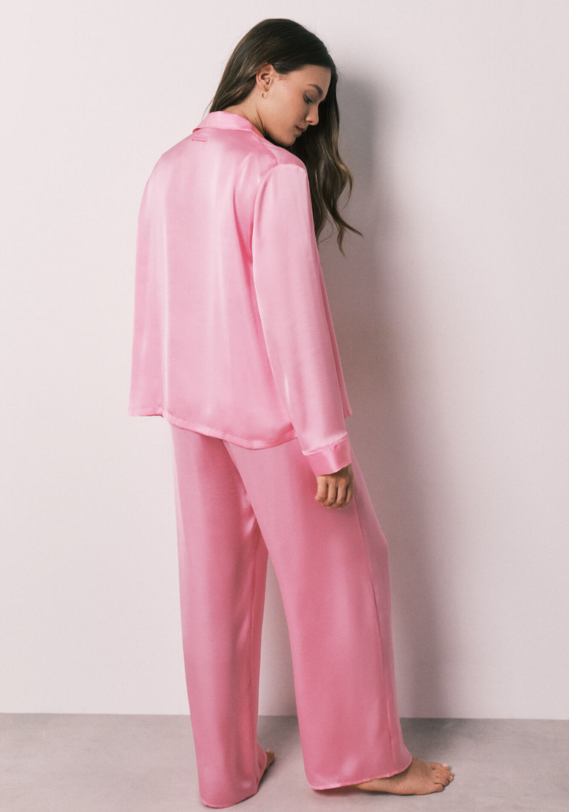 Satin Classic Long Pyjamas - Pink