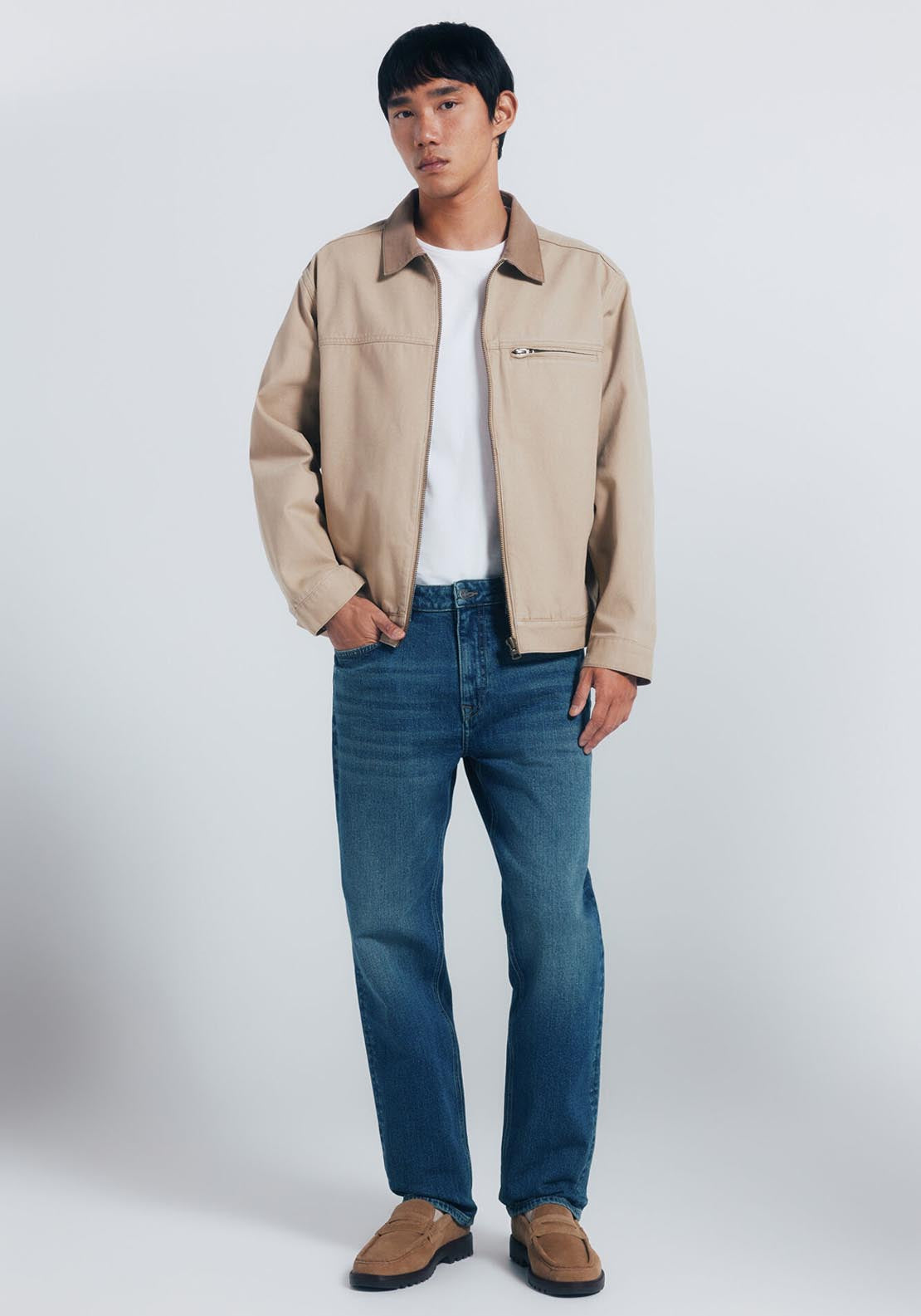 Contrast Washed Cotton Jacket - Beige/camel