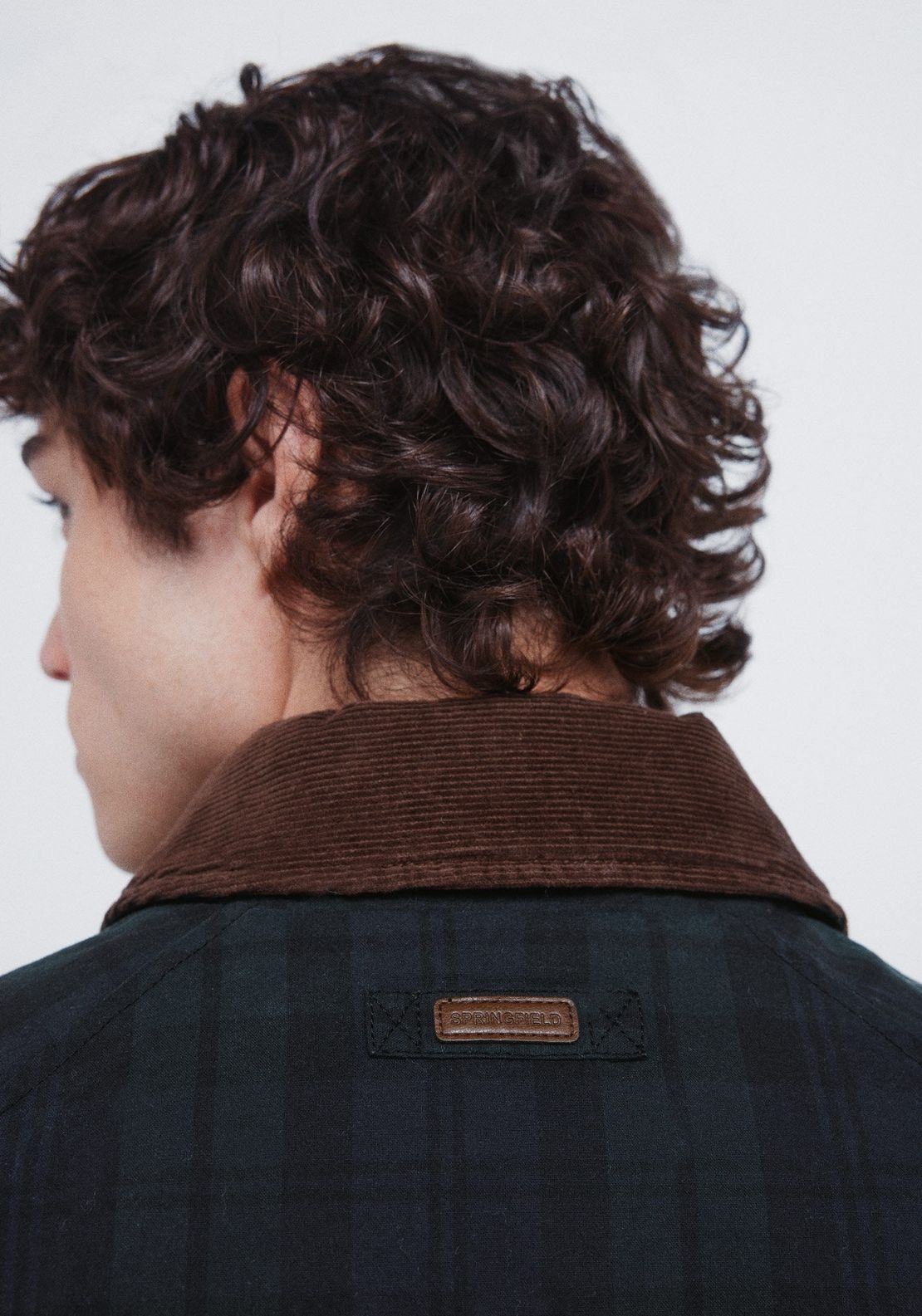 Checkered Parka With Corduroy Neck - Green
