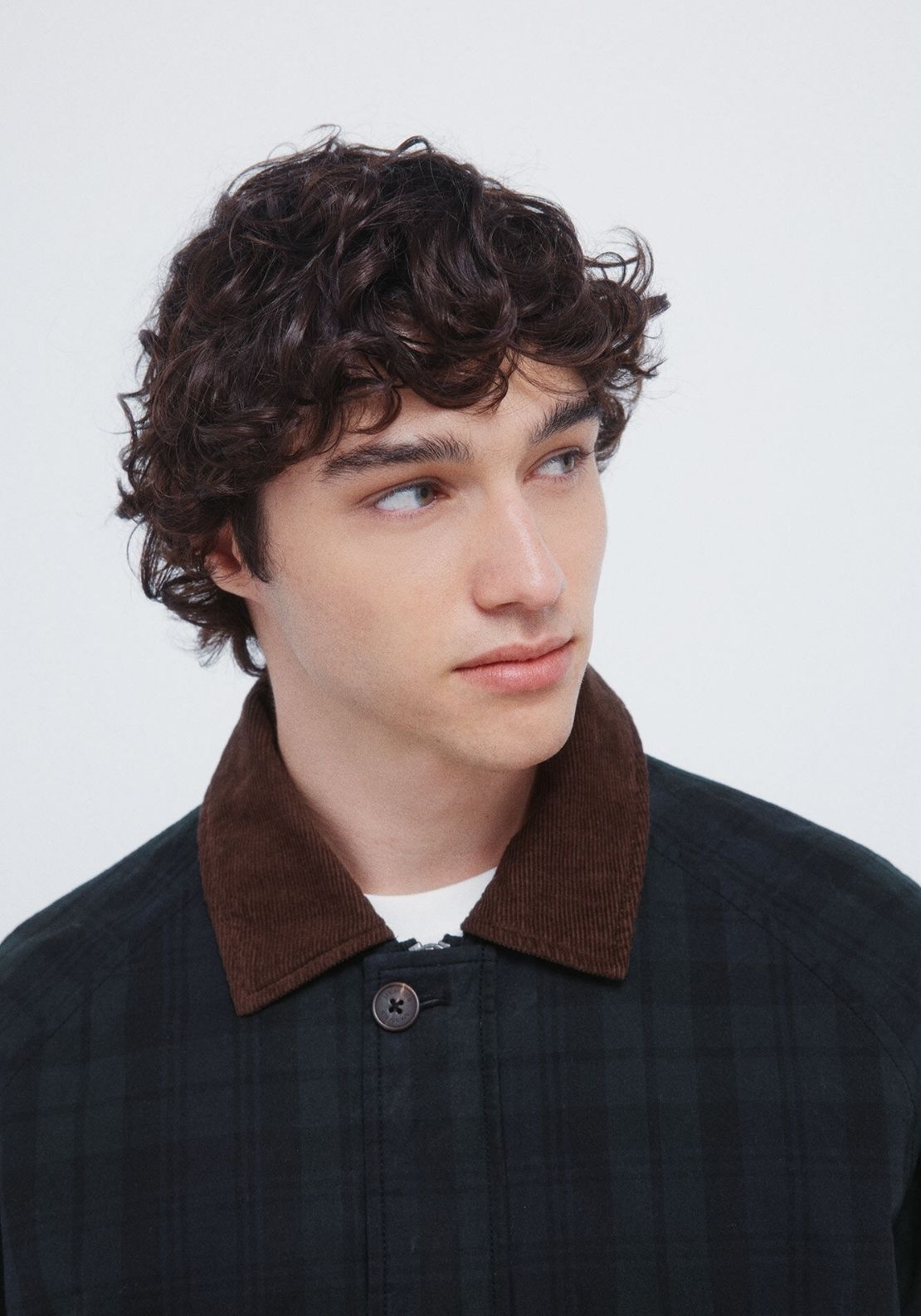 Checkered Parka With Corduroy Neck - Green