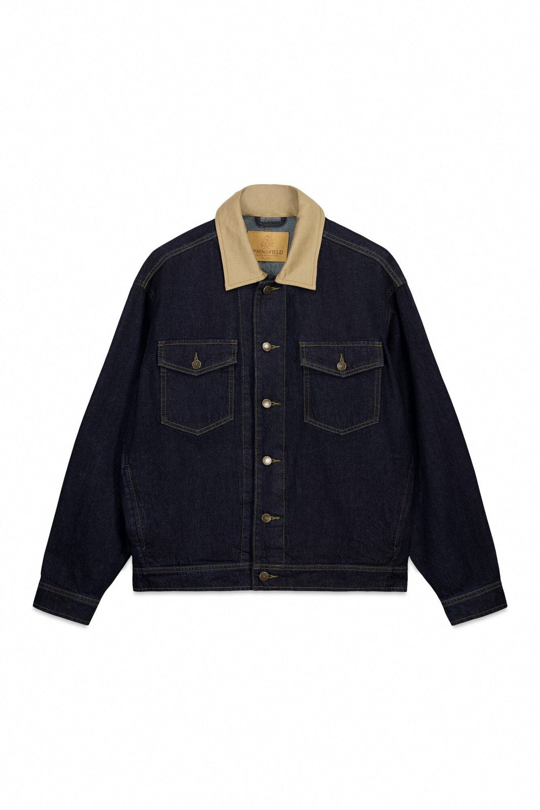 Oversized Denim Jacket With Contrast Neck - Navy